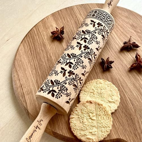 FLORAL VINE präge Nudelholz entworfen in Zusammenarbeit von Algiscrafts und Pottery by Jas für Keramik und Kekse