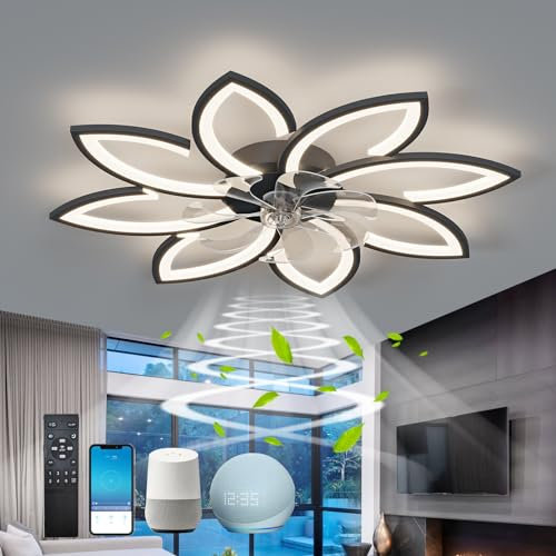 90cm,Ventilador Techo Con Luz Y Mando A Distancia,Alexa Lámpara Ventilador Techo,Diseño En Forma De Flor,App Regulable,DC,Modo Verano E Invierno,Para Salón