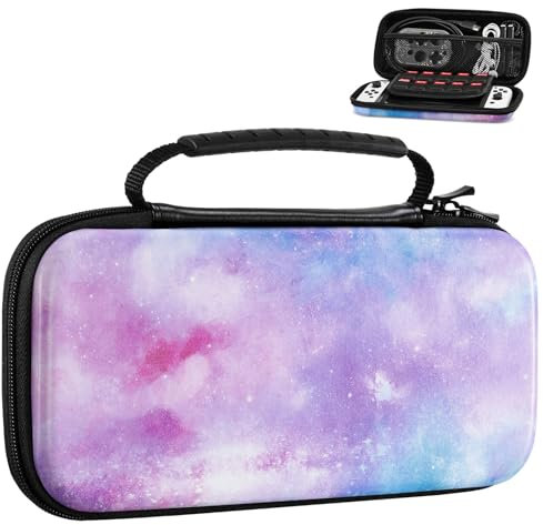 MoKo Tasche Kompatibel Mit Nintendo Switch OLED Modell, Tragbare Reise Rundum Schutz Hartschalen Aufbewahrungstasche für Zubehör, Tragetasche Hülle Case, Blau Rosa