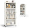 KOMFOTTEU Estantería de Cocina de 5 Niveles, Armario con 4 Ruedas y Puertas Transparentes, Mueble de Almacenamiento de Metal con Dispositivo Antivuelco para Comedor, 60 x 32 x 154 cm (Blanco)