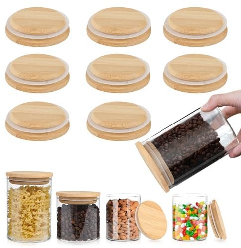 8 Pcs Gu Pot Lids, Airtight Bamboo Lid with Silicone Sealing Ring, Reusable Lids for Gu Pots Leakproof Gu Lids, Lightweight Gu Jar Lids Durable Yoghurt Pot Lids for Jam Yogurt Cans