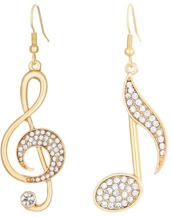 Wendalern Asymmetrische Zirkonia Note Ohrringe Diamant Strass Musik Symbol Baumeln Tropfen Ohrringe Ungleiche Gold Note Haken Ohrringe Musik Element Aussage Ohrringe Schmuck Für Frauen Und Mädchen