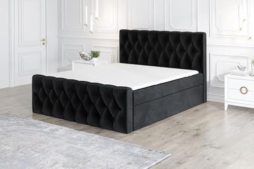 A&J MöbelLand Boxspringbett 180x200 mit Bettkasten und Lattenrost – ARI, Bett mit Matratze und Stauraum in Schwarz 20