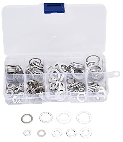 Juego de Arandelas Planas de Aluminio de 200 Piezas, Kit Surtido de Arandelas Versátil Resistente a Altas Temperaturas con Caja de Almacenamiento para Mantenimiento y Proyectos
