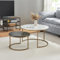 [en.casa] Couchtisch Christchurch 2er Set Wohnzimmertisch rund Sofatisch Satztisch Beistelltisch mit Metallgestell Kaffeetisch Marmoroptik, Weiß/Schwarz/Gold