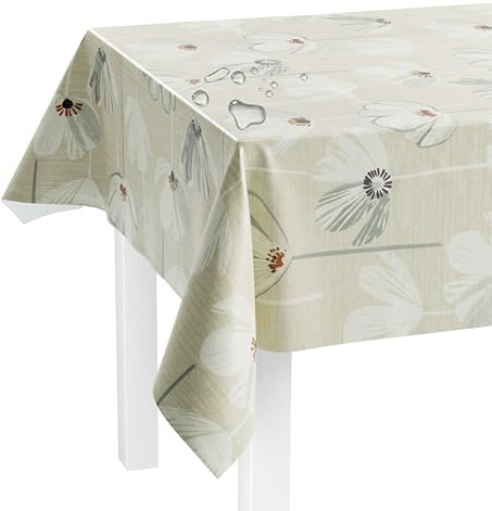 LILENO HOME Tischdecke abwaschbar als Meterware 160x140cm (Schnittkante) in Grafikblume grün Motiv - Wachstuchtischdecke wasserabweisend ideal als Tischtuch o. Tischläufer für Bierzeltgarnitur