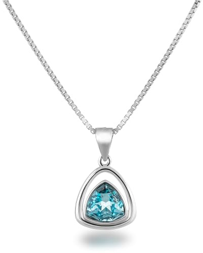 Schöner-SD Dreieck Kristall Anhänger Kette 925 Silber | Silberanhänger mit Markenkristall, rhodiniertes Sterlingsilber, kleiner dreieckiger Kristallanhänger, Silberkette