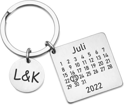 TMT Premium Kalender Schlüsselanhänger mit Gravur von Datum & Namen | Geschenk zum Jahrestag, Hochzeitstag, Valentinstag | Für Freund, Partner | Schwarz, Roségold, Silber