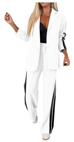 Collana Gioiello da Donna con Risvolto, Manica Lunga, Giacca Larga e Pantaloni a Gamba Larga con Tasche. Maglia A Costine