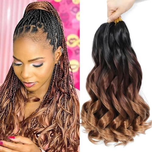 French Curl Braiding Haar 16 Zoll 8 Pakete Kurzes Haar Vorher Gestreckt Französische Locken Braid Extension Spirale (1B/33/30#, 16 Zoll (8 Pack))