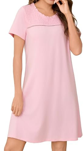 Bresdk Camisón Verano para Mujer Algodon Señora Camisones Algodon Señora Camison de Casa Suave y Transpirable(Rosa,XL)