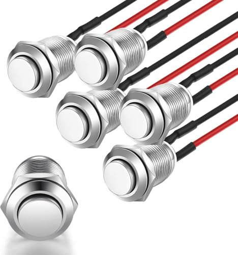 5 Stücke Messing Vernickelt Taster Ein Aus 12mm 2A/24V mit Kabel, für Haushaltsgeräte und Industrieanwendungen