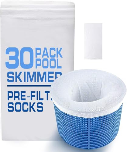 30 Piezas Calcetines Skimmer Piscina,Filtro Skimmer Piscina,Filtros Malla Piscina Reutilizable,Prefiltro para Skimmer Piscina,Calcetines de Malla Skimmer para Atrapan Hojas Cabello Polvo (Blanco)