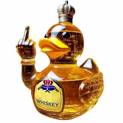 TLTLT Whiskey Decanter Funny Middle Finger Duck Bottle,10 Oz Glass Duck Statue Wine Bottle,Wine Decanter Decoration for Bar,Home. (D)(B)