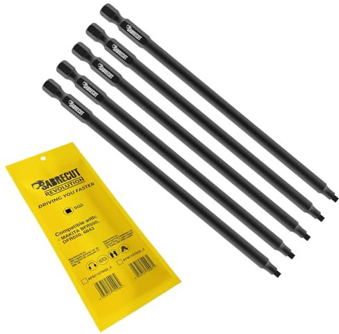 5 x SabreCut AFSC157SQ2_5 157mm SQ2 Autofeed Collated Drywall Screwdriver Gun Bits Single Ended Square No.2 Heavy Duty Compatible with Makita BFR550 6843 DFR550
