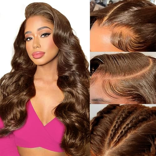 Pelucas Mujer Pelo Natural Humano Chocolate Brown 13x6 HD Lace Front Human Hair Wig Body Wave Glueless Peluca Cabello Humano Natural Marrón Chocolate Pegamento Peluca For Black Women 14 Pulgadas