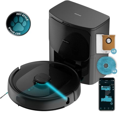 Cecotec Robot Aspirapolvere Conga 9590 Spin Revolution Ultra Power Home.Navigazione Laser. Intelligenza Artificiale. 10.000Pa. Massimo 240min Autonomia. Mopas Rotanti. Spazzola Silicone per Animali
