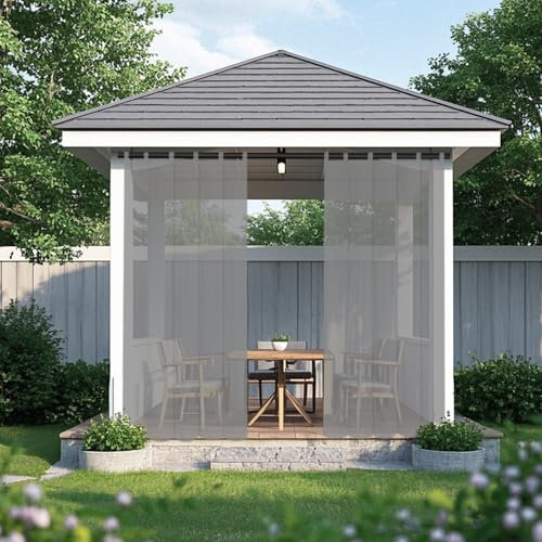 BESTORI Outdoor Vorhang Wetterfest Wasserdicht Windschutz Transparent Vorhänge mit Abnehmbaren Schlaufen für Garten Balkon Terrasse 1er Set Grau, H213 x B254cm