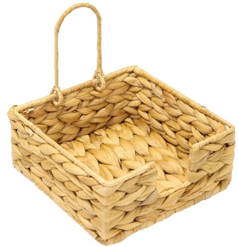 HMF Serviettenhalter geflochten aus Wasserhyazinthe, Serviettenständer mit Sicherungsklemme | 19 x 19 x 8 cm