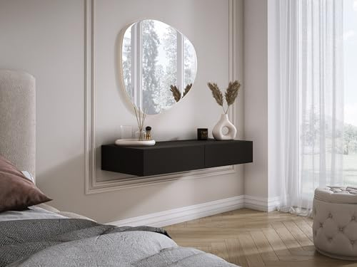 3xE Living Hängender Schminktisch mit Zwei Schubladen, Glattfront - Schwarz, 100 x 40 x 16 cm