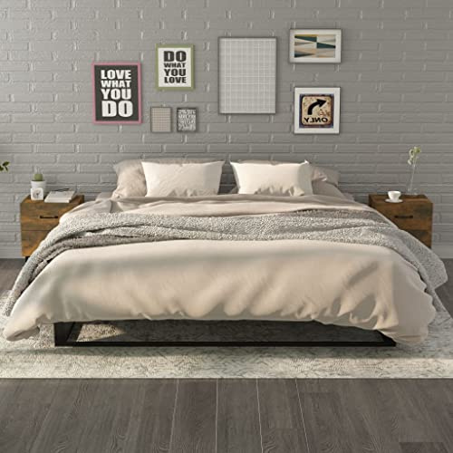 Qnhdfrt Industrialer Nachttisch Set 2 STK. Holzwerkstoff Metall Räuchereiche 40x35x47,5 cm mit Schubladen für Schlafzimmer Beistelltisch Modernes Design