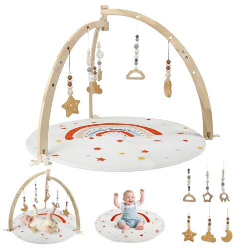 Nastopee Babyspielbogen Faltbarer Holz Spielbogen Baby, Kontrast Spielmat, Crawling Decke für Baby, Play Arch, Montessori Geschenk, Entwicklungs Spielmatte