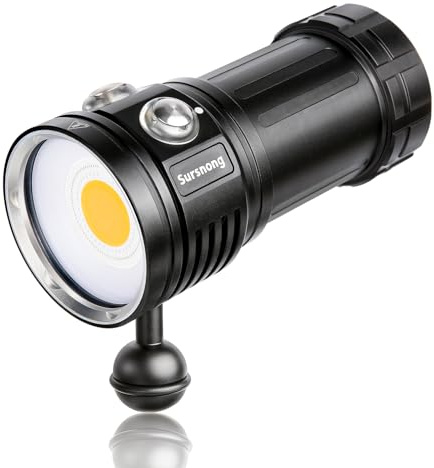 Sursnong L12 7500 Lumens Unterwasser videoleuchte - Professionelle Tauchlampe Video mit 90 CRI, 6000K Weißes Licht, USB-C Aufladbar, für Tauchen/Unterwasserfotografie (IP68 Wasserdicht, 100m Tiefe)