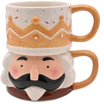 Widdop Stapelbecher mit Weihnachtsmann & Freunden – Lebkuchen-Nussknacker-Design aus Keramik – festliche Weihnachtstassen für heiße Schokolade & Kaffee – lustiges saisonales Geschenk