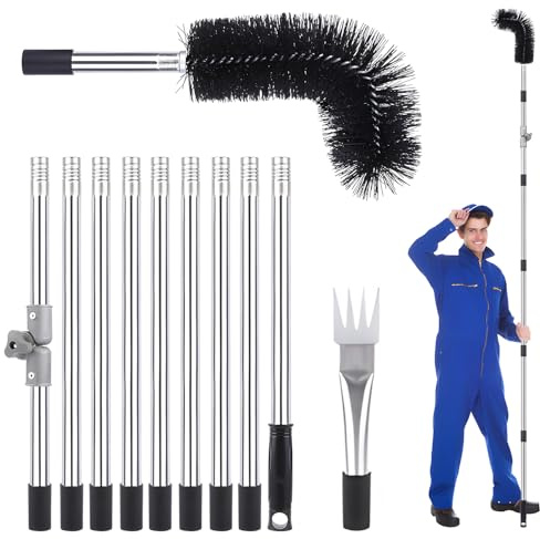 Gutter Cleaning Tools Kit 4M Telescopic Gutter Cleaner Roof with Adjustable Angle Pole Gutter Brush Scoop Roof Cleaning Equipment for Removing Leaves Debris from Gardens Ditches Villas Town Houses