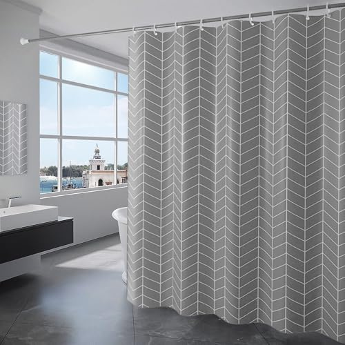 KAIMEIYU Rideau de Douche Tissu Polyester Lavable en Machine Rideau Salle de Bain Baignoire avec 12 Crochets Imperméable 180 x 200 cm Gris
