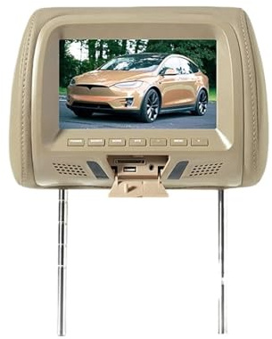 7-Zoll-Auto-Kopfstützenmonitor, Universeller TFT-LED-Bildschirm, Multimedia-MP5-Player, Kissenunterstützung, USB-/SD-Eingang, FM-Radio/Lautsprecher/Kamera(BEIGE)