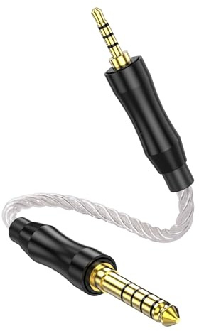 SinLoon Cavo audio bilanciato da 4,4 mm, collegamento bilanciato HiFi da 15 cm, rame senza ossigeno intrecciato, spina dorata (bianco) (da 4,4 mm a 4,4 mm)
