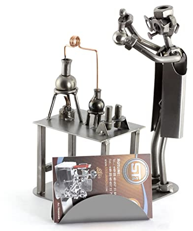 Steelman24 Schraubenmännchen Chemiker mit Kartenhalter | Made in Germany,Handarbeit,Geschenkidee,Stahlfigur,Metallfigur,Metallmännchen
