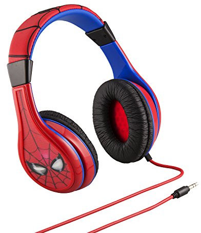 eKids Spiderman - Auriculares para niños (Control de Volumen, diseño Cara de Spiderman) Color Rojo y Azul