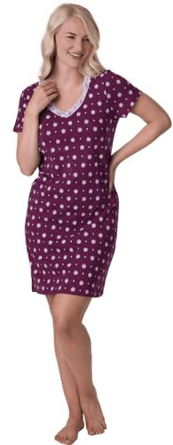 Camille Womens Smooth Soft Cotton Summer Nightshirts 18-20 Purple with White Flower