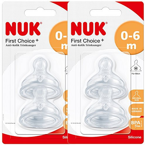Nuk 10124015 Silikon-Trinksauger First Choice+, Größe 1 (0-6 Monate) M, 2er Pack (2 x 2er Blister)