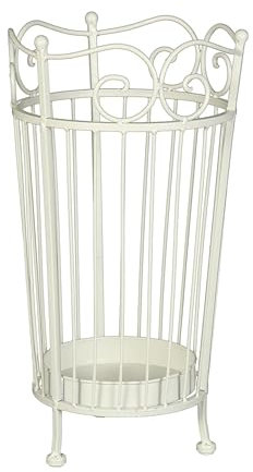 DESIGN DELIGHTS Nostalgischer SCHIRMHALTER Luca | Antik-Weiß, Metall, 45x25 cm | Regenschirmhalter, verzierter Schrimständer, Landhaus Stockhalter, Shabby Chic mit Abtropfschale