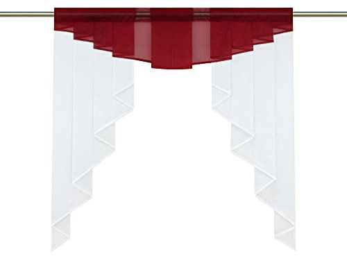 HongYa transparenter Voile Scheibengardine Tunnelzug Kurzstore Küche Kleinfenster Gardine H/B 100/100 cm Rot