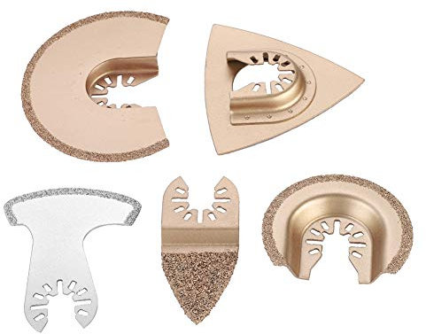 Oszillierende Sägeblätter aus Gemischtem Hartmetall, Multitool Sägeblätter Schnellspanner Set zum Schleifen und Schneiden, 5 Stück