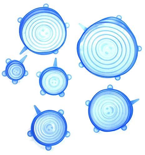 Flexible Silikon-Stretch-Deckel, rund, wiederverwendbar, Lebensmittelabdeckung, Lebensmittelqualität, 6 Stück (blau)