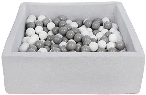 Velinda Bällebad Ballpool Kugelbad Bällchenbad Kinder-Pool mit 200 Bällen/90x90cm (Farbe der Bälle: weiß,grau)