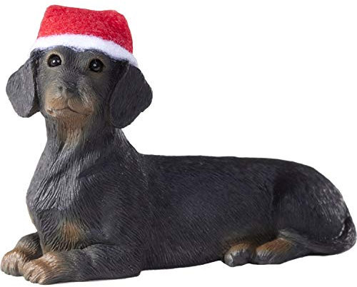 Sandicast XSO04405 Dekofigur Dackel, liegend, mit roter und weißer Weihnachtsmütze