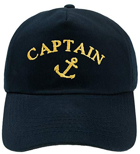 4sold Herren Kinder Kapitänsmütze Weiss Army Military Baseballmütze Security Cap Captain Ancient Mariner Captain Cabin Boy Crew Yachting Inschrift Schriftzug Gold (1 Captain Anchor, Erwachsene)