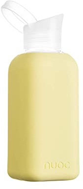 NUOC | Wasserflasche Glas | Rosenstick | Wiederverwendbare Wasserflasche | Glasflasche | Silikonhülle | Kalt- und Heißgetränke | BPA-frei | Umweltfreundlich | Sport, Büro