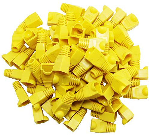 RuiLing 100PCS Yellow CAT5E CAT6 RJ45 Ethernet Network Cable Strain Relief Boots Cable Connector Plug Cover