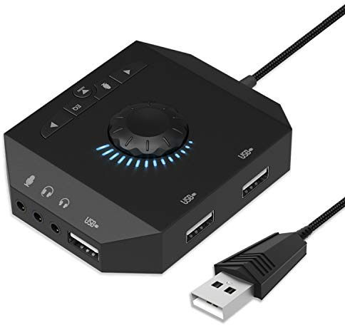 USB Hub with Audio Adapter - Tendak External Sound Card with 3.5mm Headphone Microphone Jack and Volume Control 3 Port USB Hub for Mac Laptop PC HDD Disk PS4 Xbox One