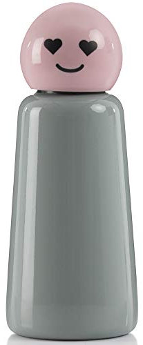 Botella de agua aislada de 300 ml | Frío y moderno a prueba de fugas | Frío durante más de 24 horas y caliente durante 12 | Corazón gris claro y rosa por Lund London