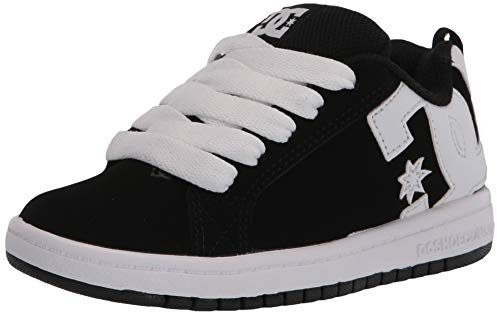 DC Boys Court Graffik Skate Shoe, Black/White, 5 Big Kid US
