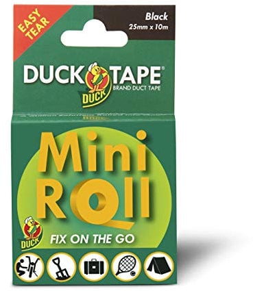 Duck Tape Mini-Rolle, Gaffer- und Rohr-Klebeband, schwarz, hochfest, wasserdicht, Textil-Reparaturband, 25 mm x 10 m