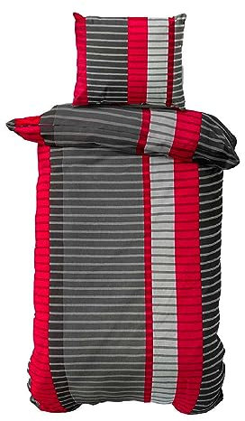 Class Home Collection Bettwäsche 155x220 Baumwolle – Ganzjahres Bettwäsche-Sets, weich & atmungsaktiv, Bettbezug und Kissenbezug 80x80 cm mit Reißverschluss Wind Rot